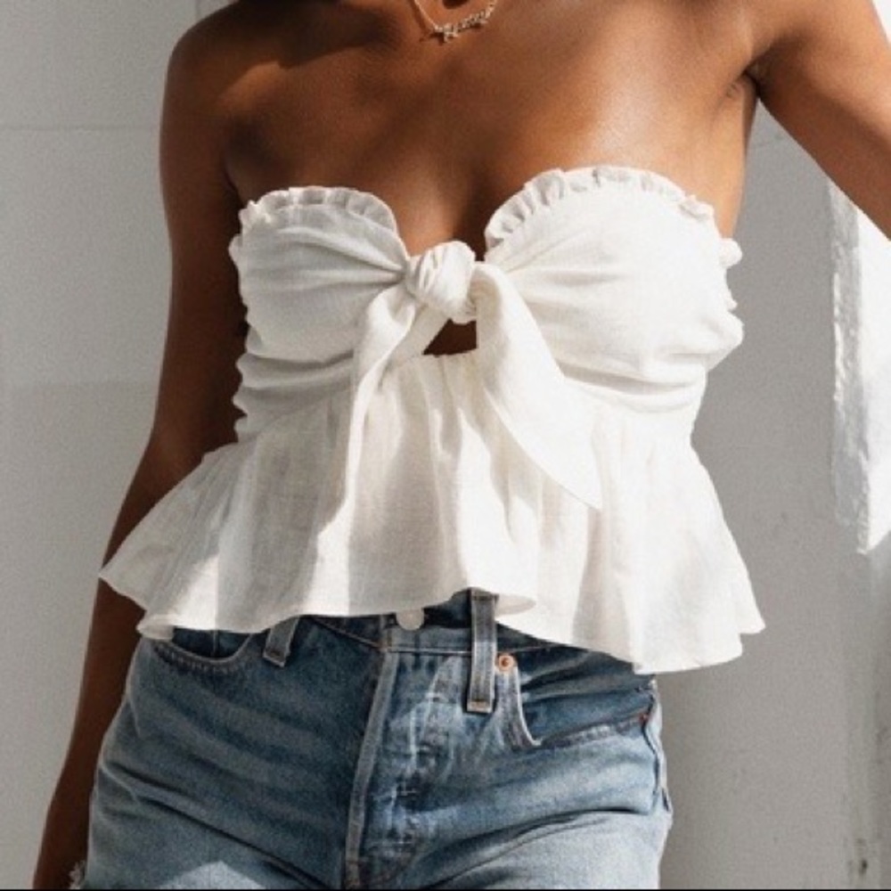 Princess Polly White Strapless Tie-Front Tube Top